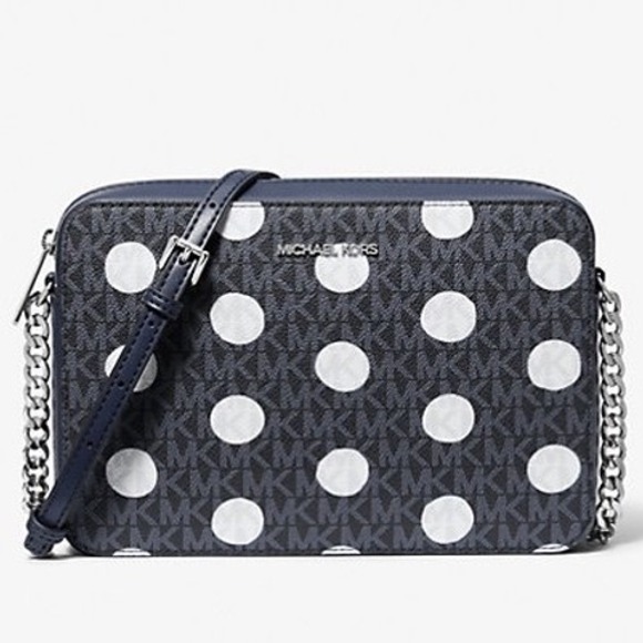 Michael Kors Jet Set Item Crossbody Bag Navy Polka Dot Large NWT - Picture 2 of 15